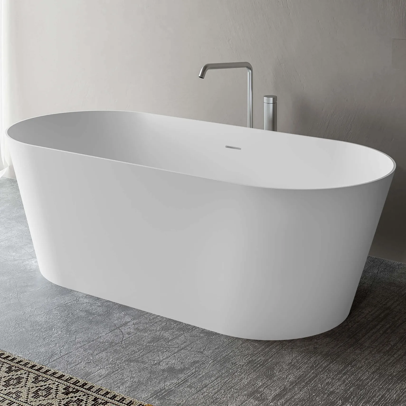 Ruvati 67-inch White epiStone Solid Surface Oval Freestanding Bath Tub Omnia Matte, RVB6750WH
