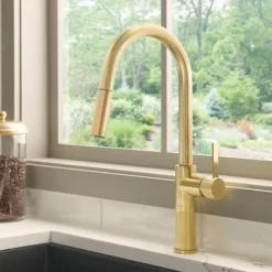 Ruvati Isola Pull Out Kitchen Faucet, Brushed Gold, Single Handle, RVF1248SG