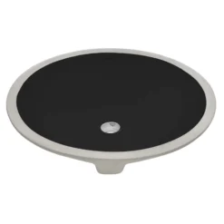 Ruvati Krona 16 x 13 inch Undermount Bathroom Sink Black Oval Porcelain Ceramic with Overflow, RVB0618BK