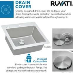 Ruvati Modena 21-inch Drop-in Topmount Bar Prep Kitchen Sink 16 Gauge Stainless Steel Single Bowl, 16, RVM5021