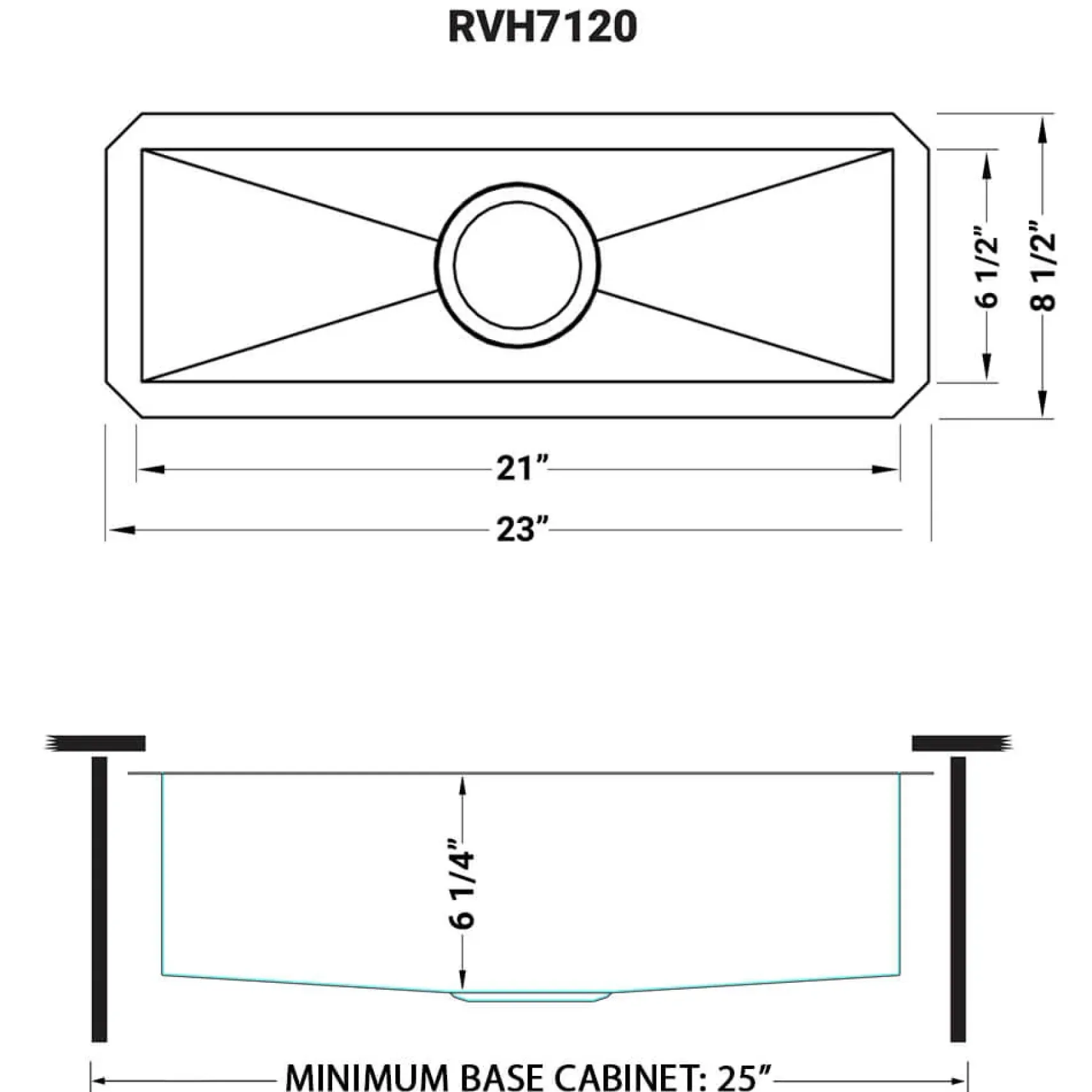 Ruvati Nesta 23" Narrow Trough Undermount Rectangle Stainless Steel Bar/Prep Sink, 16 Gauge, RVH7120