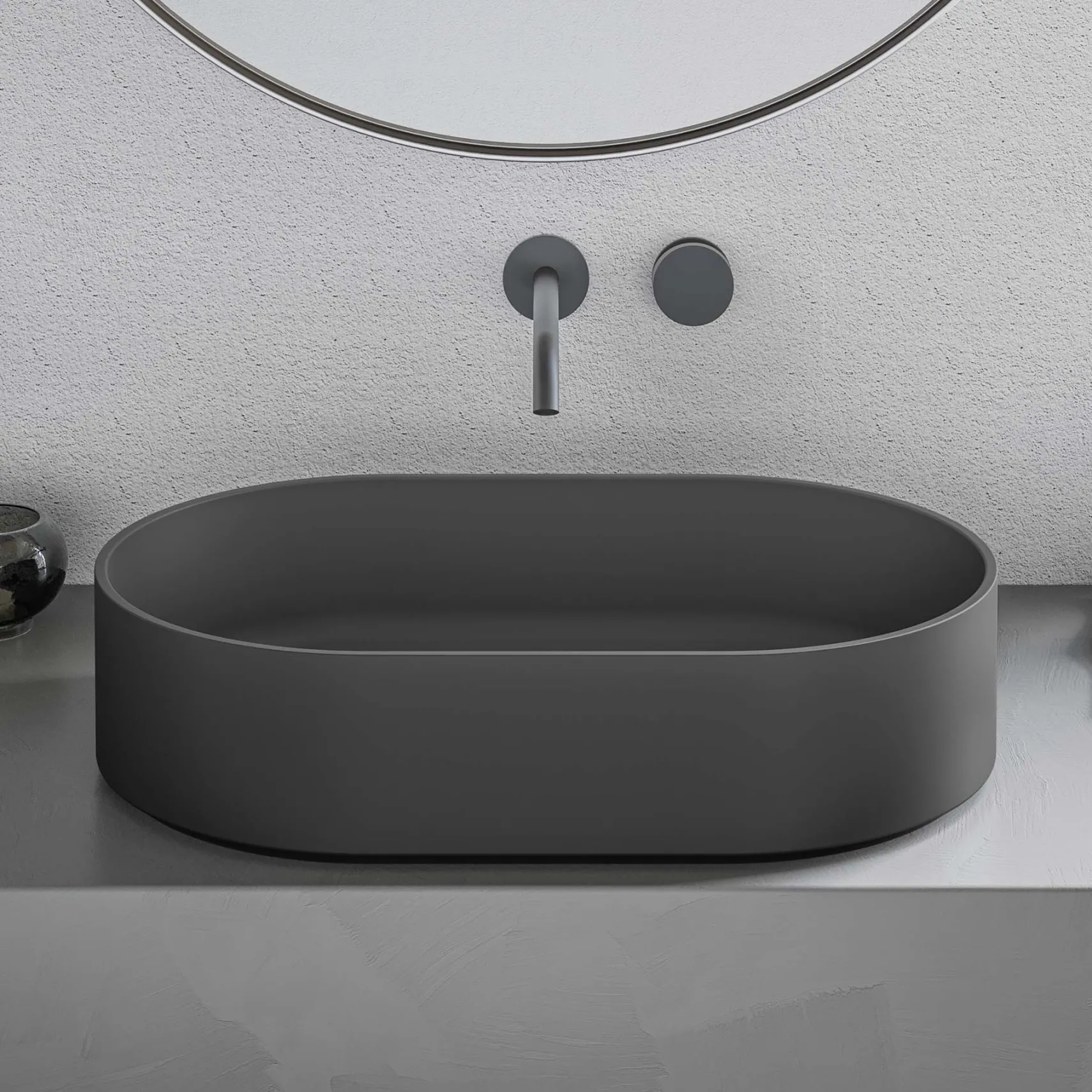 Ruvati Omnia 23-inch Matte Black epiStone Solid Surface Modern Bathroom Vessel Sink, RVB2550BK