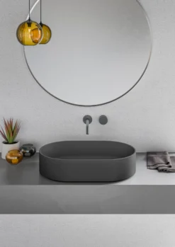 Ruvati Omnia 23-inch Matte Black epiStone Solid Surface Modern Bathroom Vessel Sink, RVB2550BK