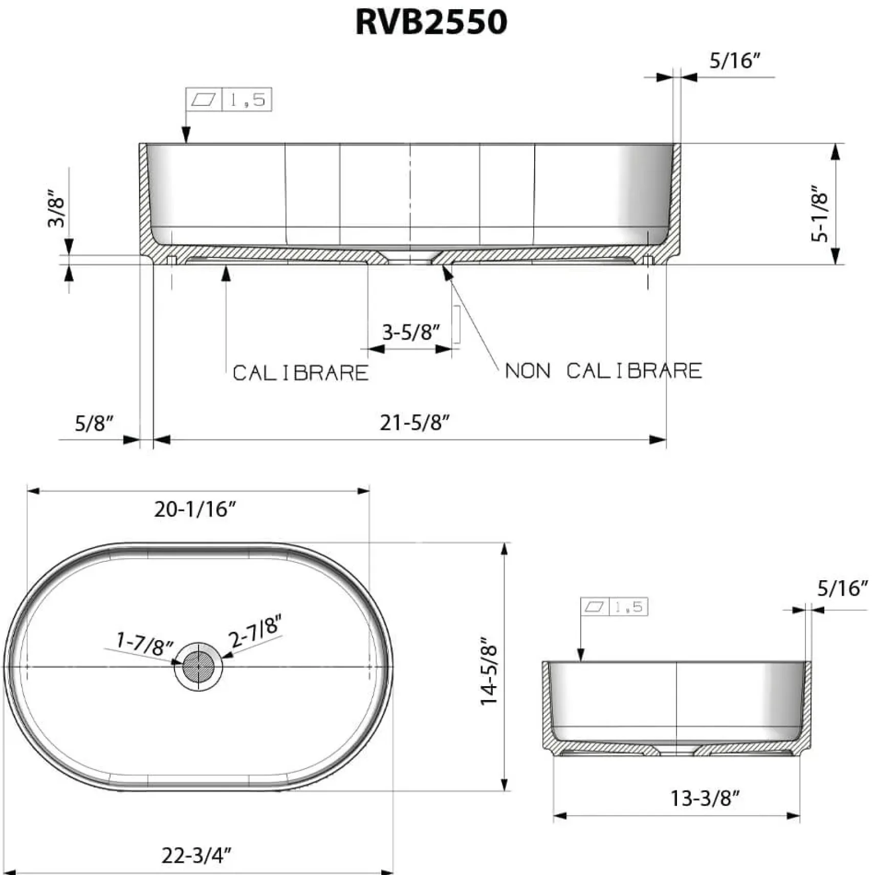 Ruvati Omnia 23-inch Matte Black epiStone Solid Surface Modern Bathroom Vessel Sink, RVB2550BK