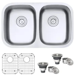 Ruvati Parmi 29" Undermount Stainless Steel Kitchen Sink, 50/50 Double Bowl, 16 Gauge, RVM4301