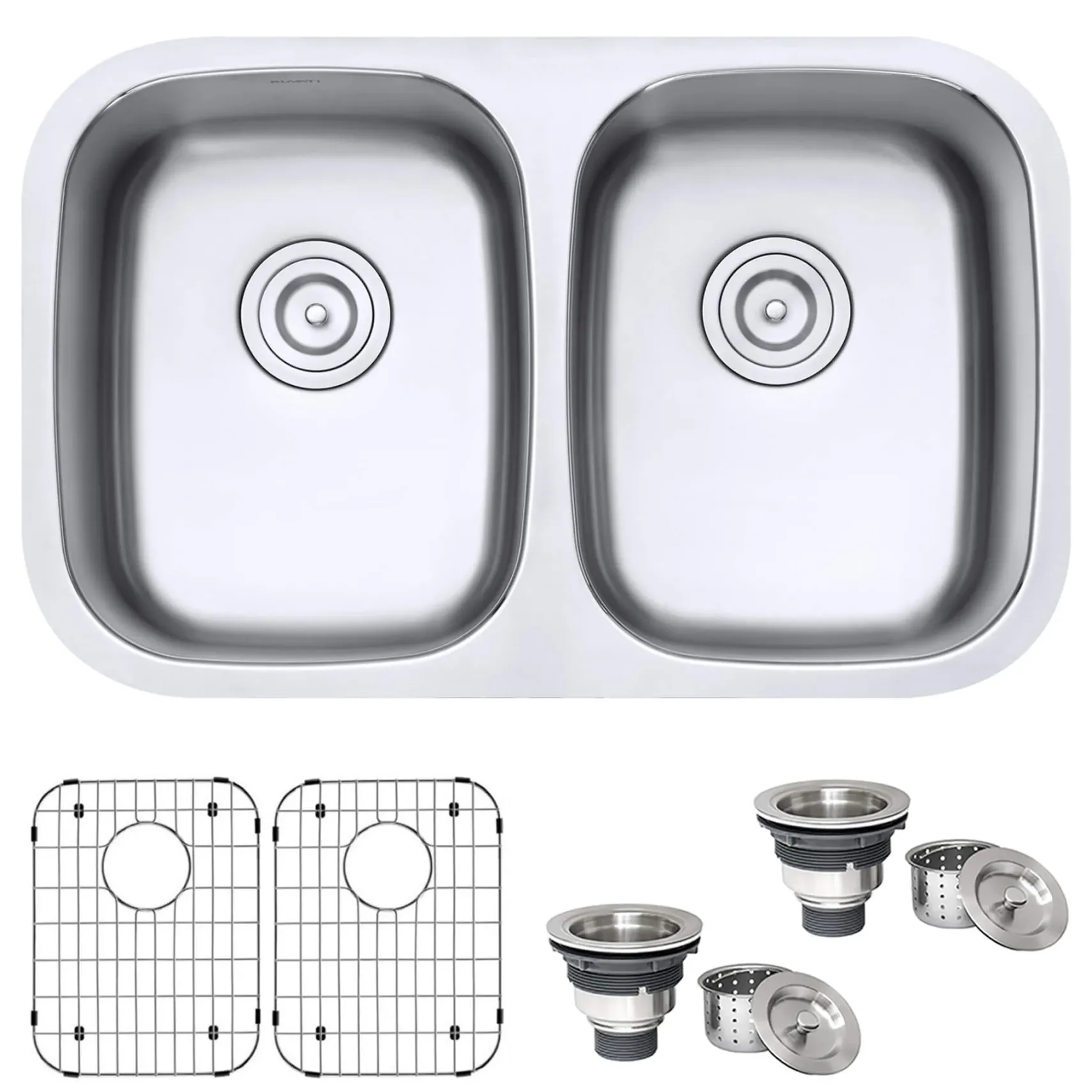 Ruvati Parmi 29" Undermount Stainless Steel Kitchen Sink, 50/50 Double Bowl, 16 Gauge, RVM4301