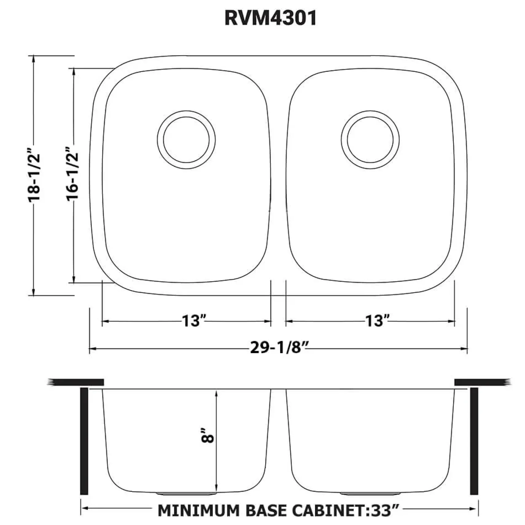Ruvati Parmi 29" Undermount Stainless Steel Kitchen Sink, 50/50 Double Bowl, 16 Gauge, RVM4301