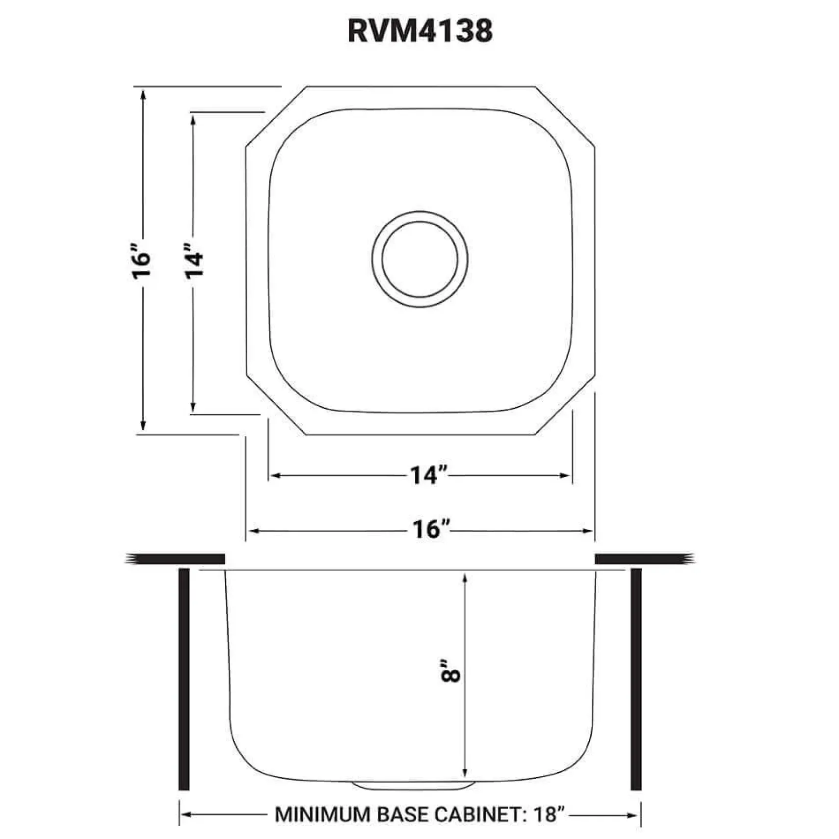 Ruvati Parmi 16" Undermount Square Stainless Steel Bar/Prep Sink, 16 Gauge, RVM4138
