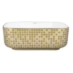 Ruvati Pietra 15" Decorative Rectangle Vessel Porcelain Above Vanity Counter Bathroom Sink, Gold / White, RVB1515WG4