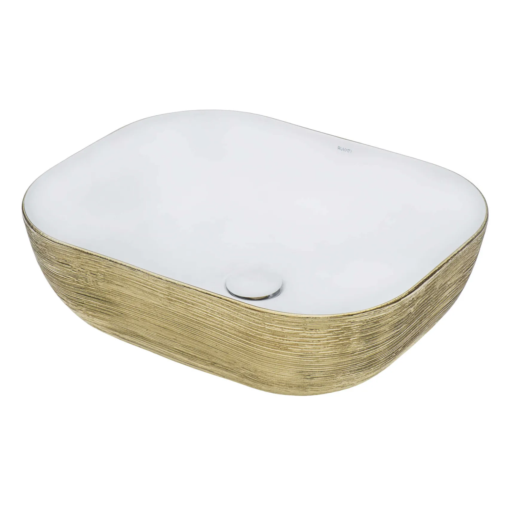Ruvati Pietra 20" Decorative Rectangle Vessel Porcelain Above Vanity Counter Bathroom Sink, Gold / White, RVB2016WG