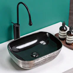 Ruvati Pietra 20" Decorative Rectangle Vessel Porcelain Above Vanity Counter Bathroom Sink, Silver / Black, RVB2016BS