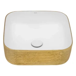 Ruvati Pietra 15" Decorative Rectangle Vessel Porcelain Above Vanity Counter Bathroom Sink, Gold / White, RVB1414WG