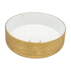 Ruvati Pietra 14" Decorative Rectangle Vessel Porcelain Above Vanity Counter Bathroom Sink, Gold / White, RVB0314WG