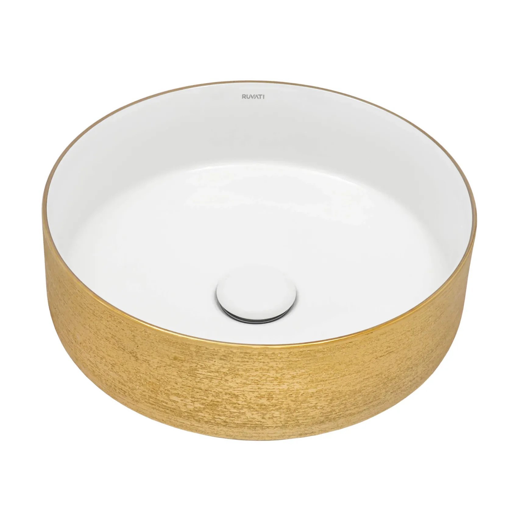 Ruvati Pietra 14" Decorative Rectangle Vessel Porcelain Above Vanity Counter Bathroom Sink, Gold / White, RVB0314WG