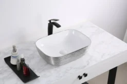 Ruvati Pietra 20" Decorative Rectangle Vessel Porcelain Above Vanity Counter Bathroom Sink, Silver / White, RVB2016WS