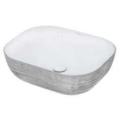 Ruvati Pietra 20" Decorative Rectangle Vessel Porcelain Above Vanity Counter Bathroom Sink, Silver / White, RVB2016WS