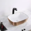 Ruvati Pietra 20" Decorative Rectangle Vessel Porcelain Above Vanity Counter Bathroom Sink, Rose Gold / White, RVB2016WR