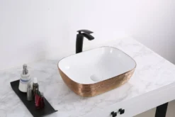 Ruvati Pietra 20" Decorative Rectangle Vessel Porcelain Above Vanity Counter Bathroom Sink, Rose Gold / White, RVB2016WR