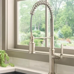 Ruvati Seneca Pull Down Industrial Pre-Rinse High Arc Kitchen Faucet, Stainless Steel, Single Lever, RVF1238BN