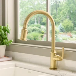 Ruvati Simoni Pull Down Kitchen Faucet, Brushed Gold, Single Lever, RVF1234SG