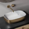 Ruvati Sinatra 19-inch Matte Gold and White Bathroom Vessel Sink epiStone Solid Surface, RVB2113GW