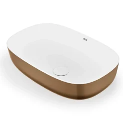 Ruvati Sinatra 19-inch Matte Gold and White Bathroom Vessel Sink epiStone Solid Surface, RVB2113GW
