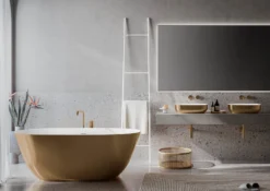 Ruvati Sinatra 19-inch Matte Gold and White Bathroom Vessel Sink epiStone Solid Surface, RVB2113GW
