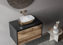 Ruvati Sinatra 19-inch Matte Gold and White Bathroom Vessel Sink epiStone Solid Surface, RVB2113GW