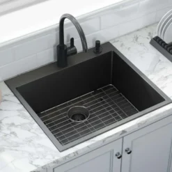 Ruvati Terraza 25" Drop-in Topmount Stainless Steel Kitchen Sink, Gunmetal Matte Black, 16 Gauge, RVH5007BL