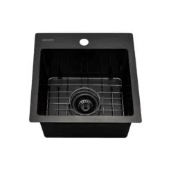 Ruvati Terraza 15 inch Gunmetal Black Stainless Steel Drop-in Topmount Bar Prep Sink Single Bowl, 16, RVH8115BL