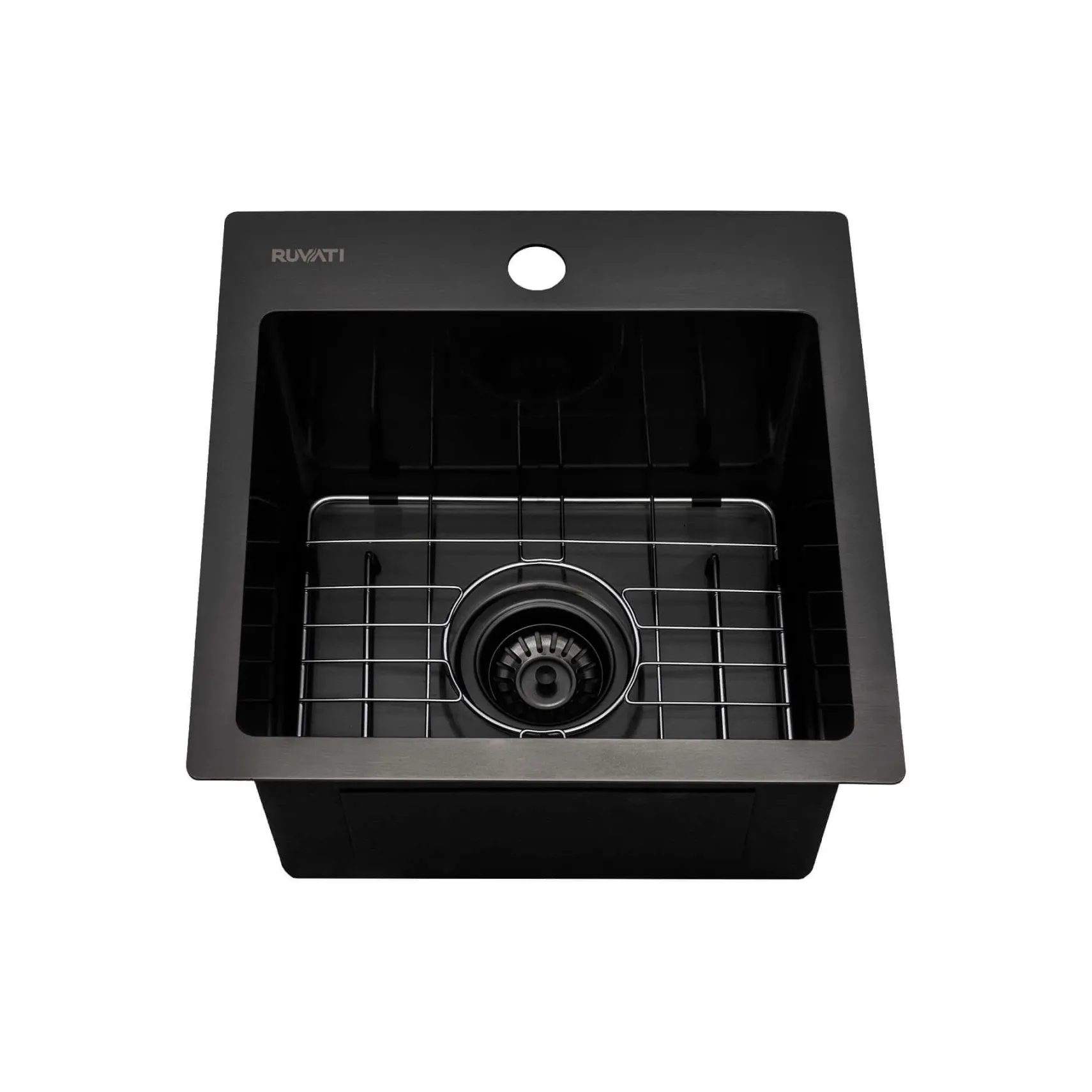 Ruvati Terraza 15 inch Gunmetal Black Stainless Steel Drop-in Topmount Bar Prep Sink Single Bowl, 16, RVH8115BL