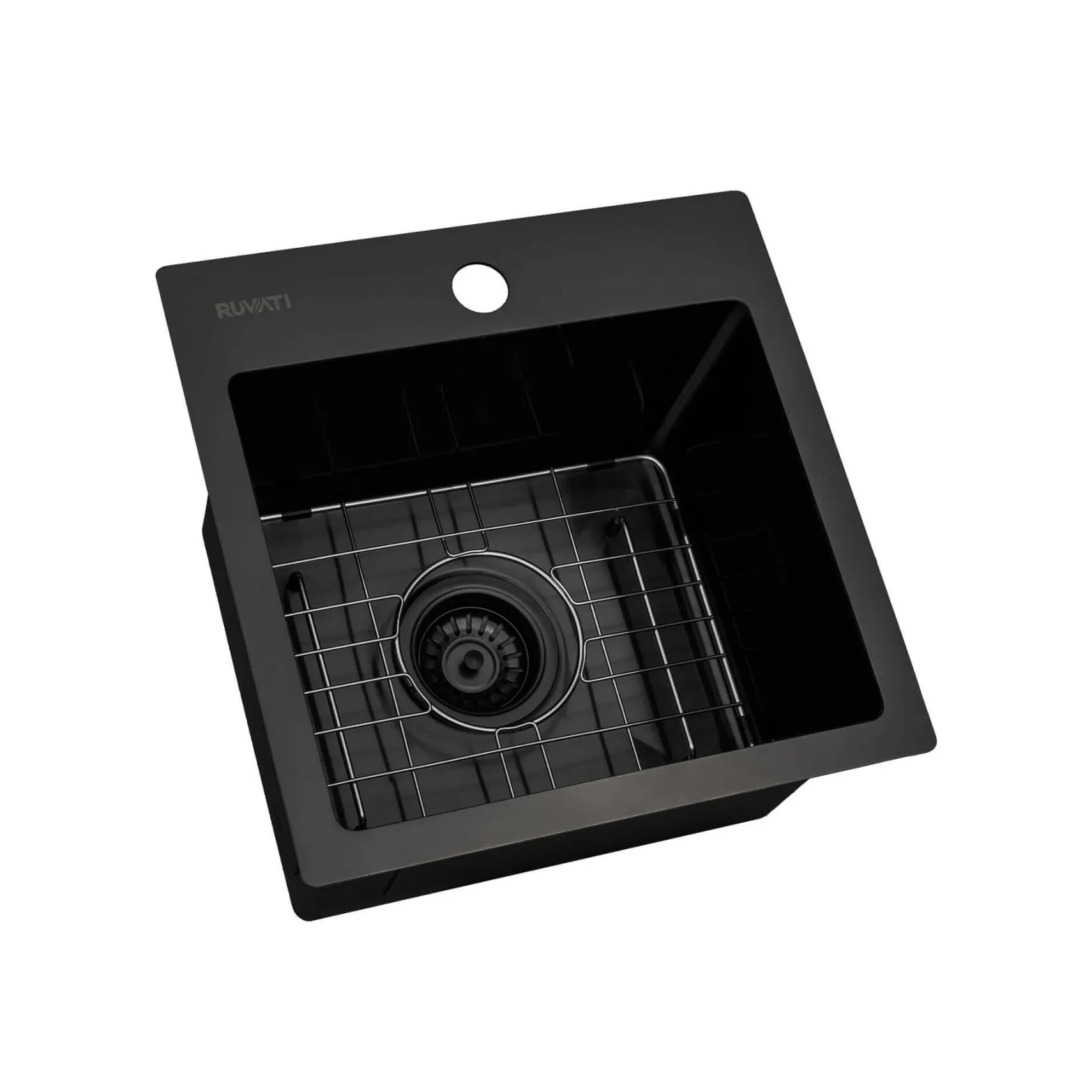 Ruvati Terraza 15 inch Gunmetal Black Stainless Steel Drop-in Topmount Bar Prep Sink Single Bowl, 16, RVH8115BL