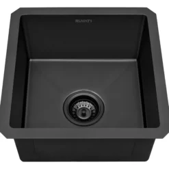 Ruvati Terraza 15-inch Gunmetal Black Stainless Steel Undermount Bar Prep 16 Gauge Kitchen Sink, 16, RVH7015BL