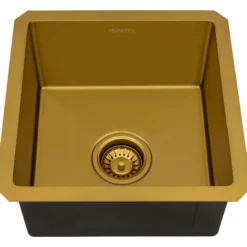 Ruvati Terraza 15-inch Polished Brass Matte Gold Stainless Steel Undermount Bar Prep 16 Gauge Kitchen Sink, 16, Matte Gold Satin Brass, RVH7015GG