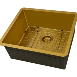 Ruvati Terraza 21-inch Polished Brass Matte Gold Stainless Steel Undermount Bar Prep Kitchen Sink 16 Gauge Rounded Corners Single Bowl, 16, Matte Gold Satin Brass, RVH7121GG