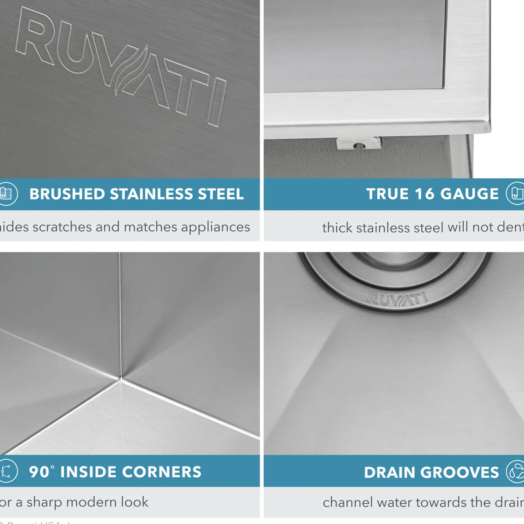 Ruvati Tirana 15" Rectangle Stainless Steel Bar/Prep Sink, 16 Gauge, RVH8110