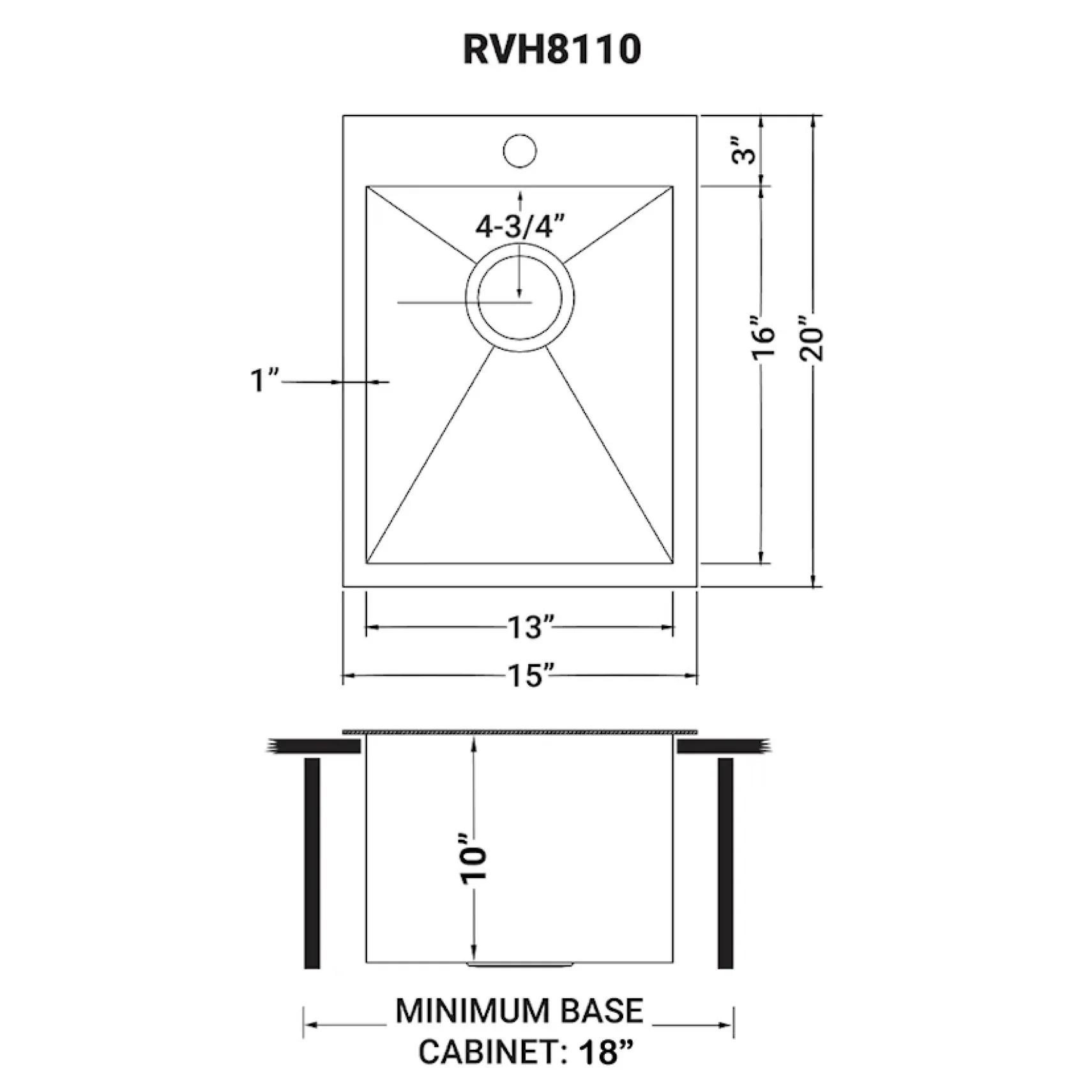 Ruvati Tirana 15" Rectangle Stainless Steel Bar/Prep Sink, 16 Gauge, RVH8110