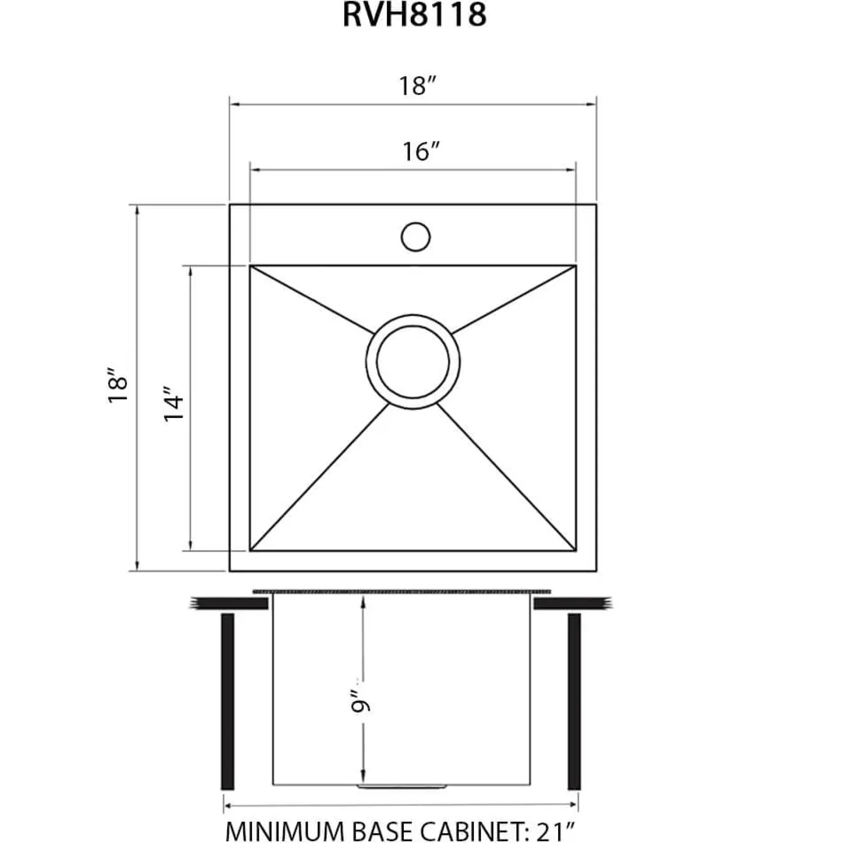 Ruvati Tirana 18" Square Stainless Steel Bar/Prep Sink, 16 Gauge, RVH8118
