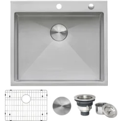 Ruvati Tirana Pro 24 x 20 inch Drop-in 16 Gauge Stainless Steel Rounded Corners Topmount Kitchen Sink Single Bowl, 16, RVH8014
