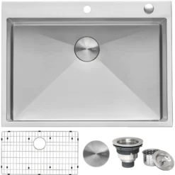 Ruvati Tirana Pro 27 x 20 inch Drop-in 16 Gauge Stainless Steel Rounded Corners Topmount Kitchen Sink Single Bowl, 16, RVH8017