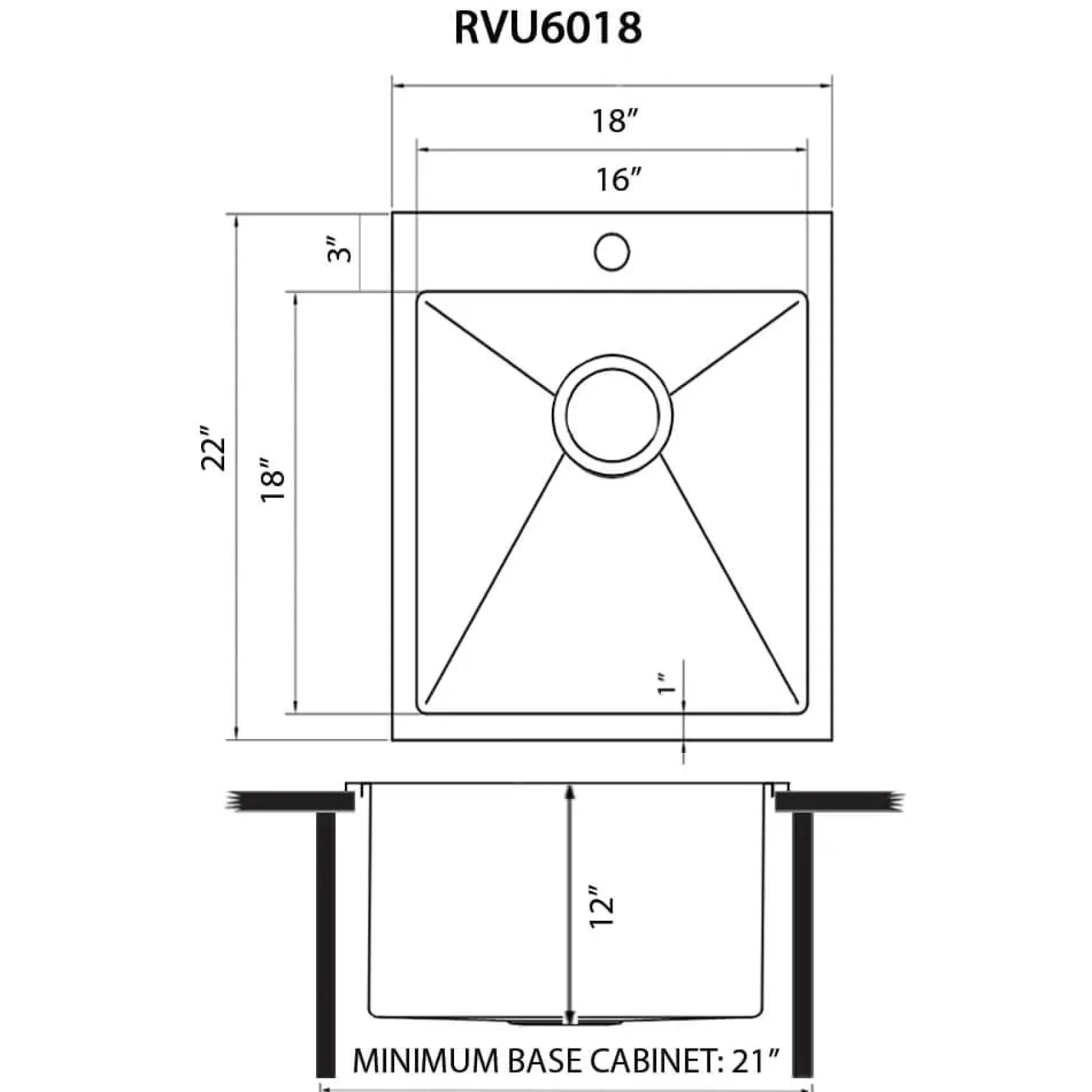 Ruvati Topmount Laundry Utility Sink 18 x 22 x 12 inch Rounded Corners Deep 16 Gauge Stainless Steel, RVU6018