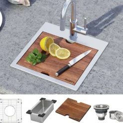 Ruvati Vino 15" Square Stainless Steel Workstation Bar/Prep Sink, 16 Gauge, RVH8215