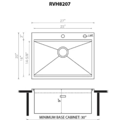Ruvati Vino 27 x 20 inch RV Workstation Drop-in Topmount Bar Prep Kitchen Sink 16 Gauge Stainless Steel, 16, RVH8207