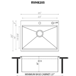 Ruvati Vino 25 x 20 inch RV Workstation Drop-in Topmount Bar Prep Kitchen Sink 16 Gauge Stainless Steel, 16, RVH8205