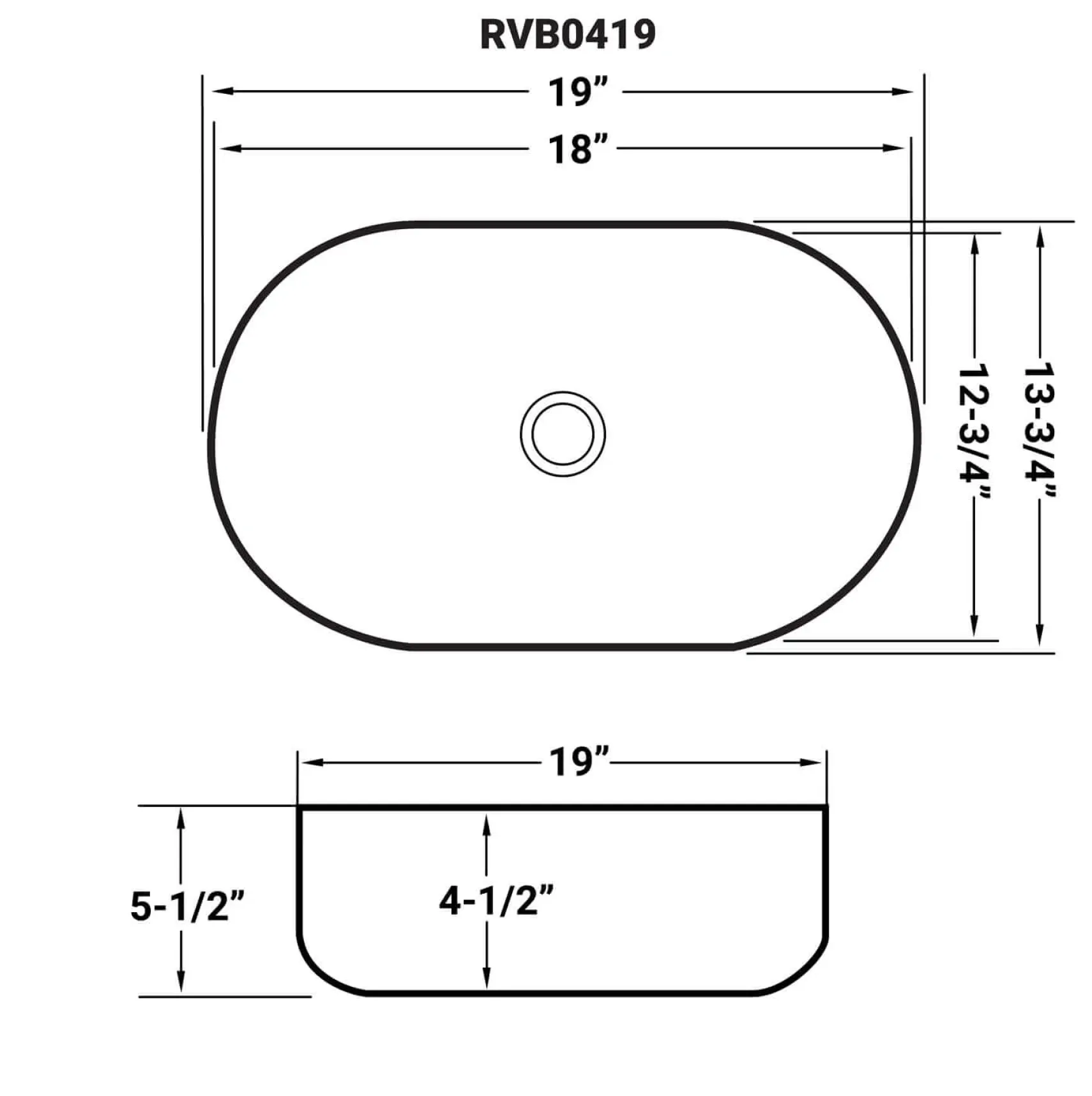 Ruvati Vista 19" Oval Vessel Porcelain Above Counter Bathroom Sink, White, RVB0419