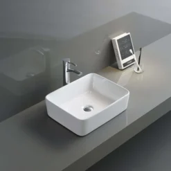 Ruvati Vista 19" Rectangle Vessel Porcelain Above Vanity Counter Bathroom Sink, White, RVB1915