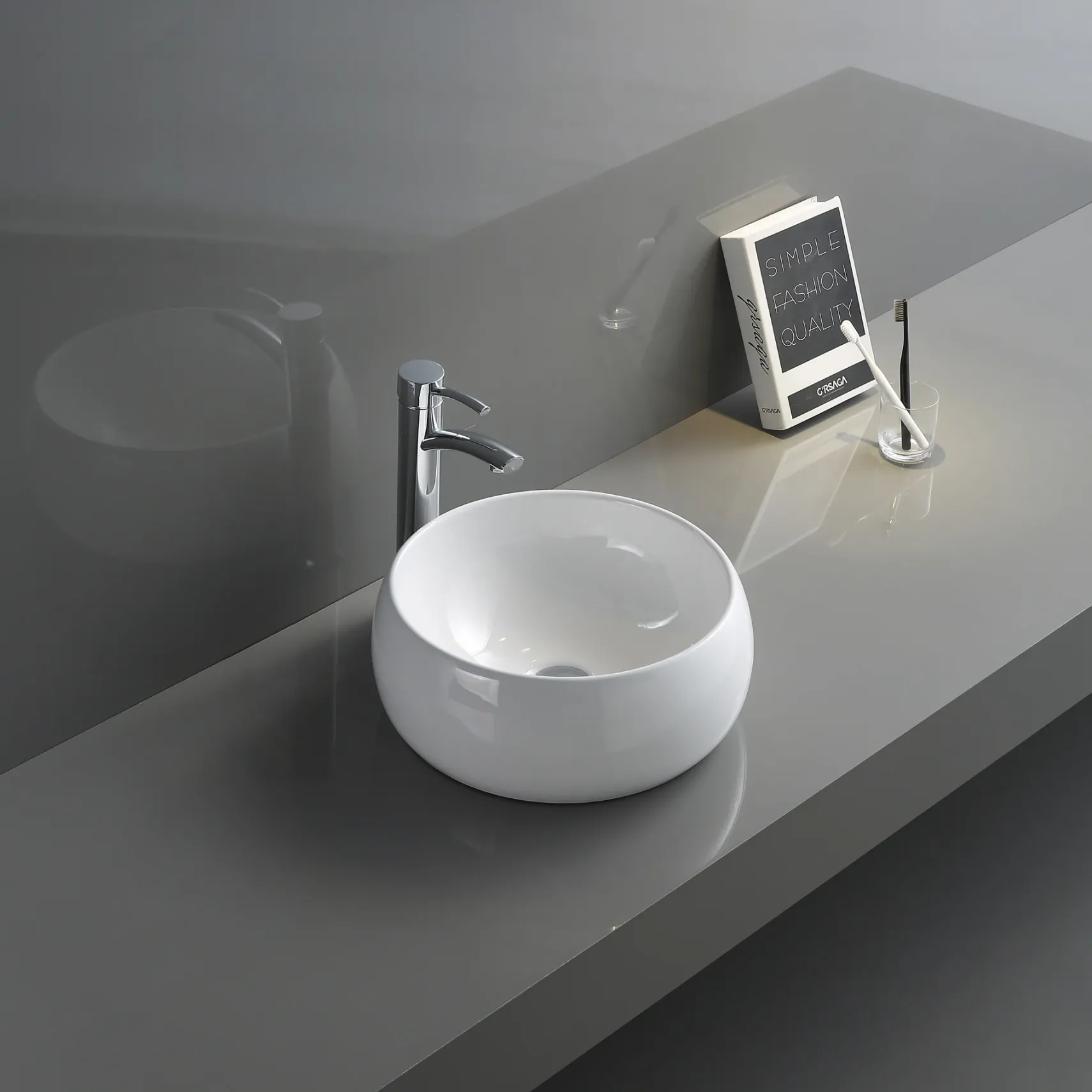Ruvati Vista 12" Round Vessel Porcelain Above Counter Bathroom Sink, White, RVB0312