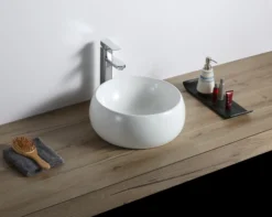 Ruvati Vista 16" Round Vessel Porcelain Above Counter Bathroom Sink, White, RVB0316