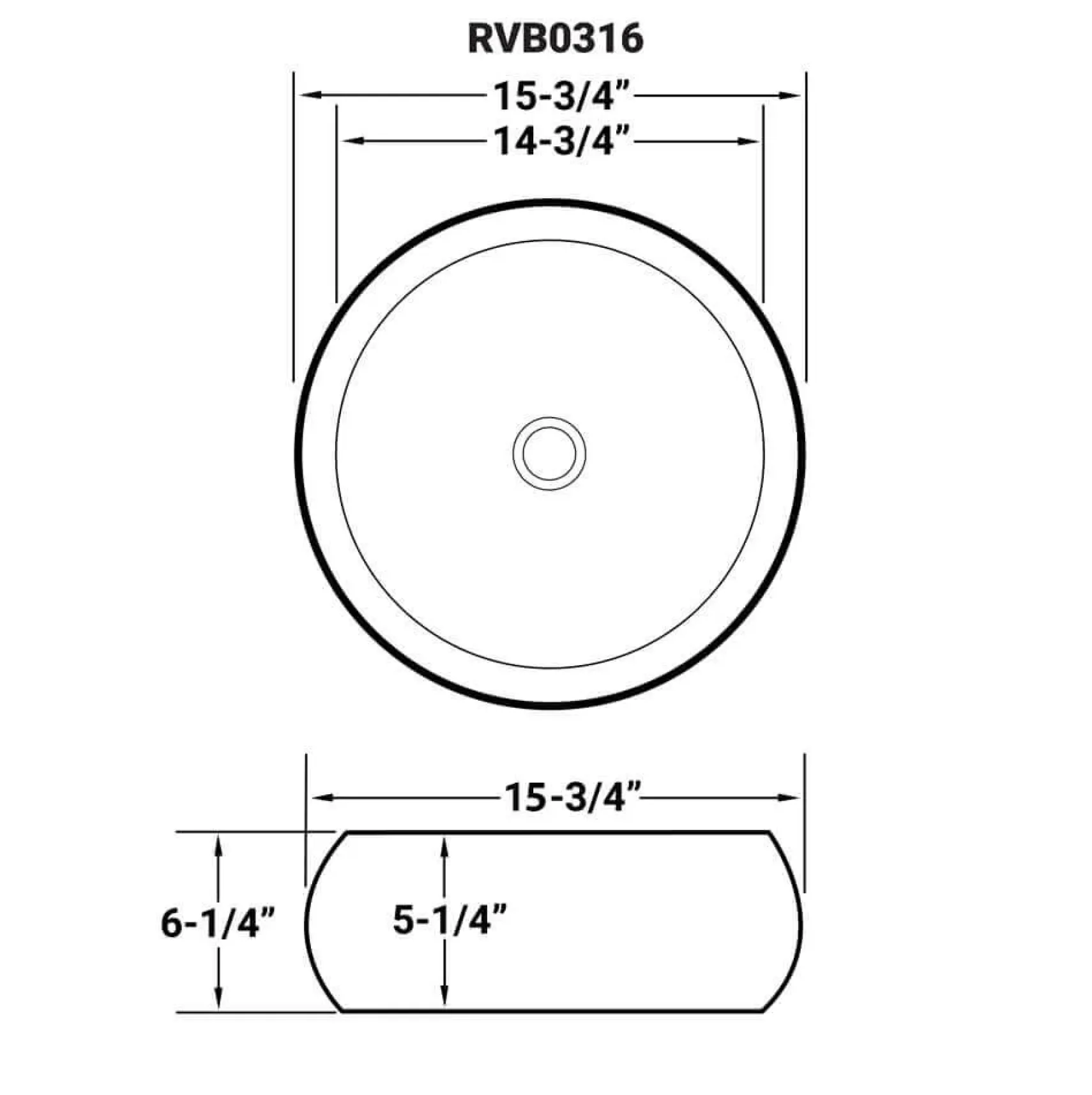Ruvati Vista 16" Round Vessel Porcelain Above Counter Bathroom Sink, White, RVB0316