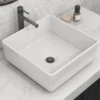 Ruvati Vista 16" Square Vessel Porcelain Above Counter Bathroom Sink, White, RVB1616